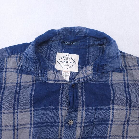 St Johns Bay Tartan Flannel Casual Button Up Shirt Mens Size S Blue Gray - Picture 1 of 10
